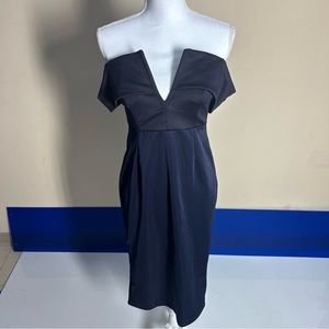 Dark Blue Dress Plunge Neck Fancy Dress Off The Shoulder Size Medium